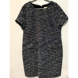 Loft Shift Dress Womens 20 Gray Cotton Stretch Space Dye Frayed Trim Back‎ Zip